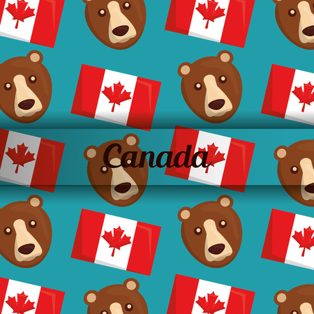 canada flag and bear national symbols background vector illustrationのイラスト素材