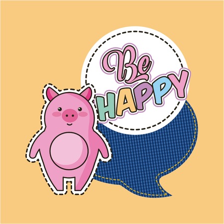 cute pig speech bubble be happy vector illustrationのイラスト素材