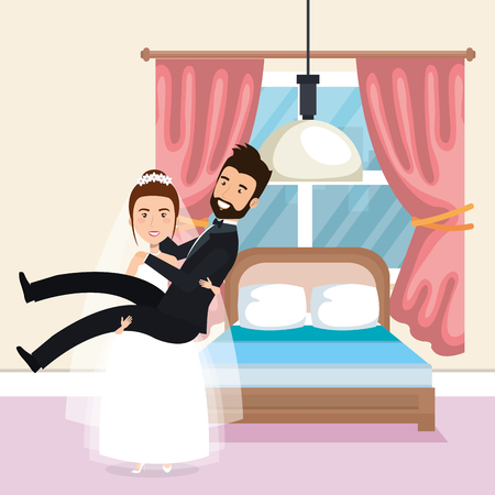 just married couple in the bedroom vector illustration designのイラスト素材