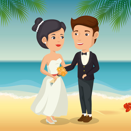 just married couple in the beach vector illustration designのイラスト素材