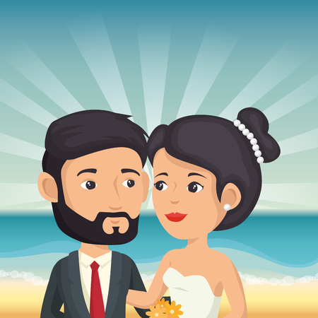 Just married couple in the beach vector illustration designのイラスト素材