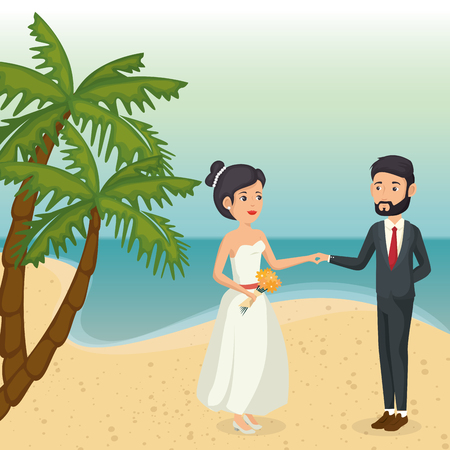 Just married couple in the beach vector illustration designのイラスト素材