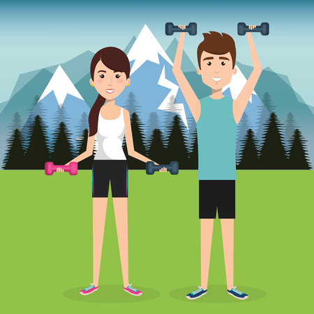 people weight lifting in the field vector illustration designのイラスト素材