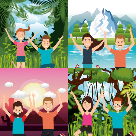 people celebrating in the jungle vector illustration designのイラスト素材
