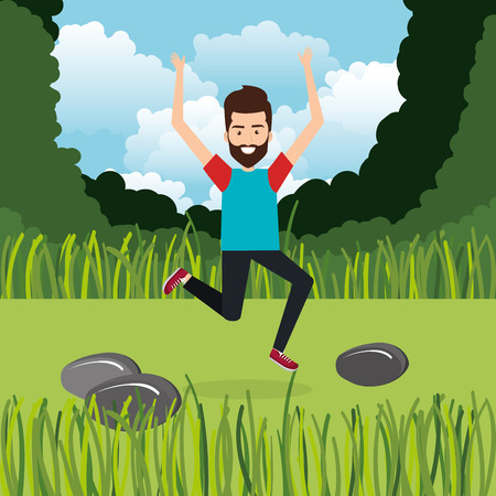 man celebrating in the field vector illustration designのイラスト素材