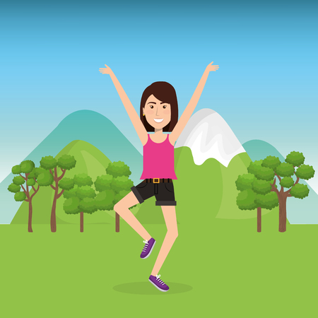 woman celebrating in the field vector illustration designのイラスト素材