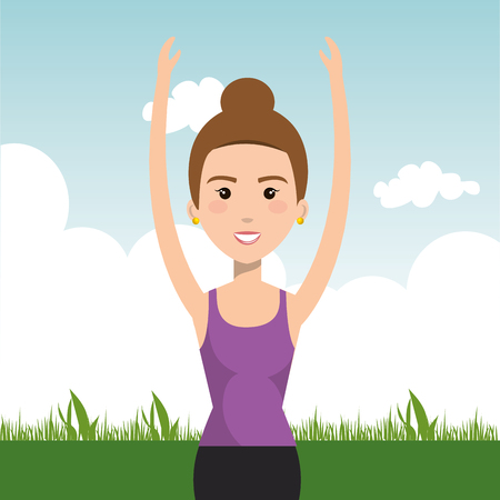 Woman exercising in the field vector illustration designのイラスト素材