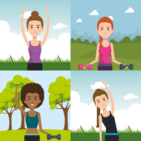 people weight lifting in the field vector illustration designのイラスト素材