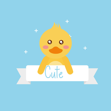 cute animal duck ribbon shiny background vector illustrationのイラスト素材