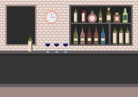 bar restaurant with counter wine cups and shelves with alcohol vector illustrationのイラスト素材