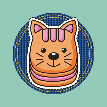 happy cat head decorative patch vector illustrationのイラスト素材