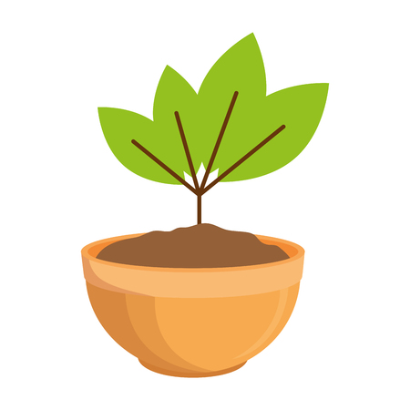 leafs plant in ceramic pot colorful vector illustration designのイラスト素材