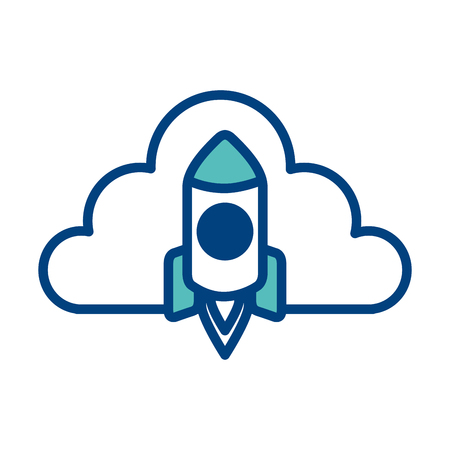 Cloud storage technology rocket start up vector illustration green and blue.のイラスト素材