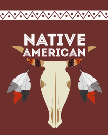 native american buffalo skull feathers ornament culture vector illustrationのイラスト素材