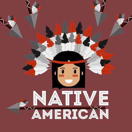 native american portrait traditional weapons vector illustrationのイラスト素材