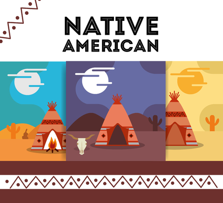 native american banner teepee traditonal vector illustrationのイラスト素材