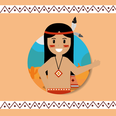native american portrait traditional weapons vector illustrationのイラスト素材
