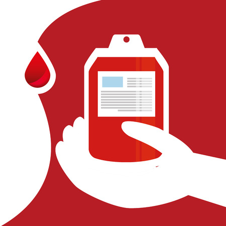 A hand holding a bag of blood donation.のイラスト素材