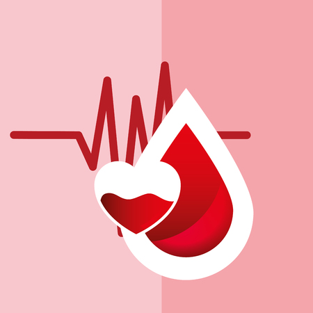 Pulse rate with a heart and a drop of blood illustration.のイラスト素材