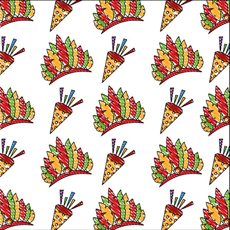 carnival hat with feathers and cornet pattern vector illustration designのイラスト素材