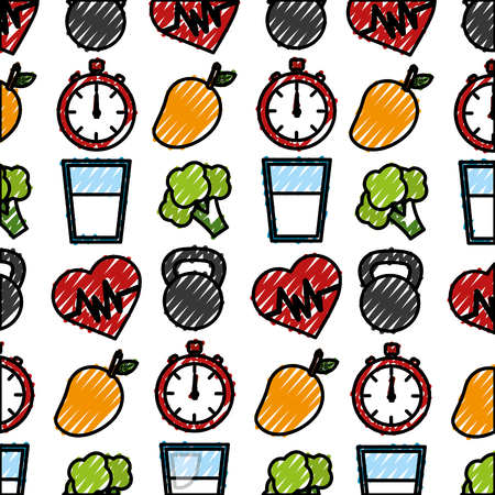 healthy lifestyle elements pattern background vector illustration designのイラスト素材