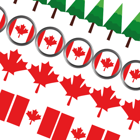 canadian pattern flag and pine forestvector illustration designのイラスト素材