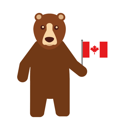 grizzly bear with canadian flag vector illustration designのイラスト素材