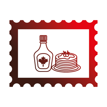 pancake and bottle syrup in postage stamp vector illustration designのイラスト素材