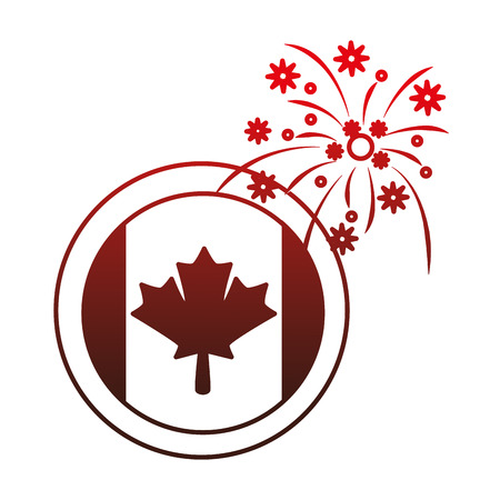 canadian flag button with fireworks vector illustration designのイラスト素材