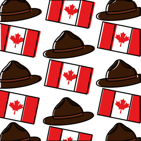 canadian sheriff hat and flag pattern background vector illustration designのイラスト素材