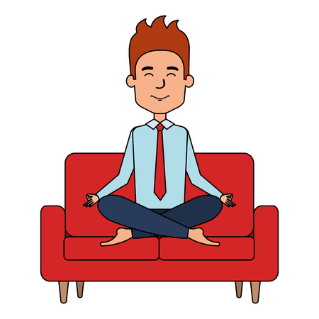 businessman doing the lotus position in the sofa vector illustration designのイラスト素材