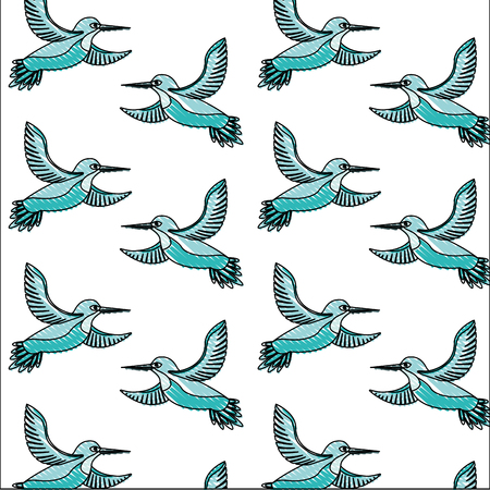 Cute birds flying with beautiful plumage pattern vector illustration designのイラスト素材