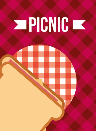 picnic sandwich with ham and cheese red tablecloth vector illustrationのイラスト素材