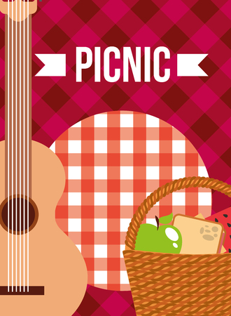 wicker basket food and guitar music picnic vector illustrationのイラスト素材