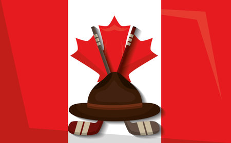 Canada flag with hockey sticks and hat vector illustrationのイラスト素材