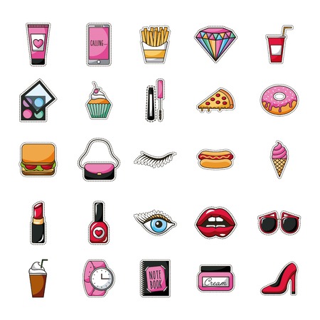 patches fast food dessert female accessories background vector illustrationのイラスト素材