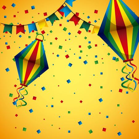 decorative pennant flags hot lanterns confetti vector illustrationのイラスト素材