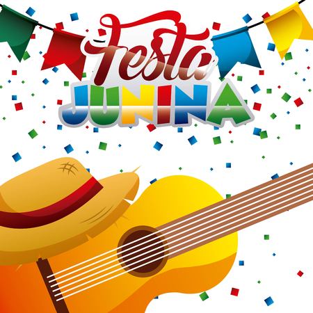 brazil music guitar wicker hat festa junina vector illustrationのイラスト素材