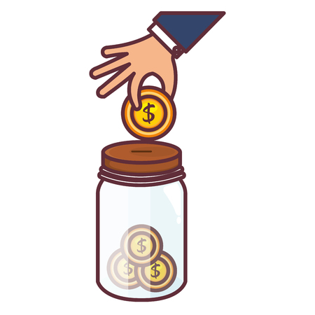 Hand with coin insert in jar vector illustration designのイラスト素材