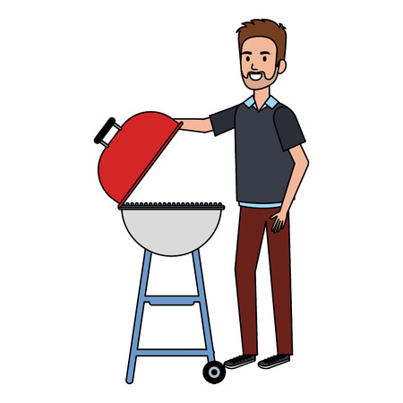 man using grill character vector illustration designのイラスト素材