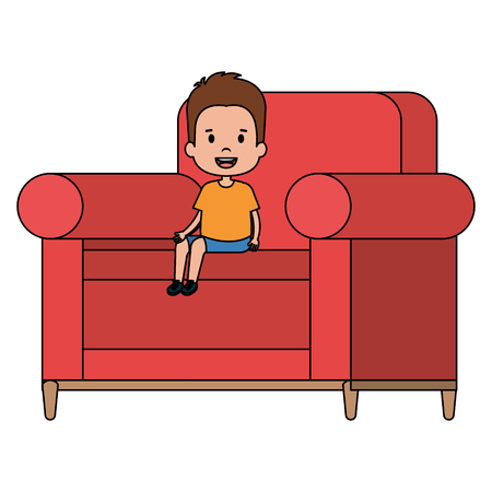 little boy sitting in sofa character vector illustration designのイラスト素材