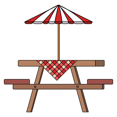 Picnic table with umbrella and table clothes vector illustration designのイラスト素材