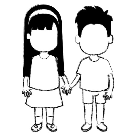 happy little couple characters vector illustration designのイラスト素材