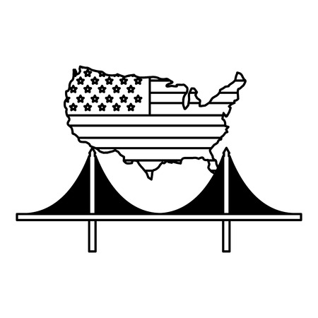 american flag on map and bridge landmark vector illustrationのイラスト素材