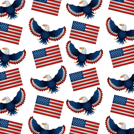 united states of america flags and eagle flying pattern vector illustration designのイラスト素材