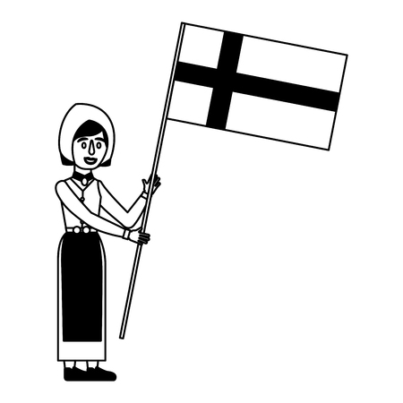 woman holding flag in swedish traditional folk costume vector illustrationのイラスト素材