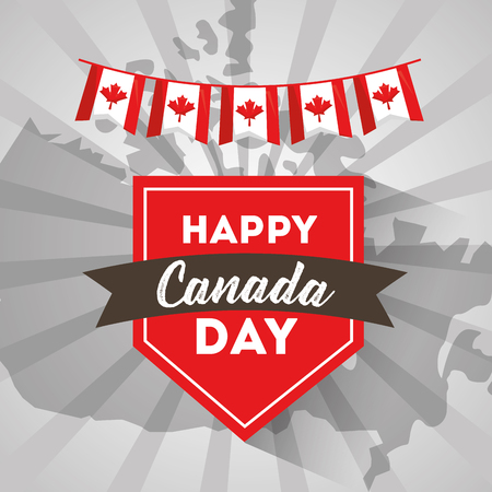 happy canada day label on country map vector illustrationのイラスト素材