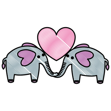 love couple elephants heart romantic vector illustrationのイラスト素材