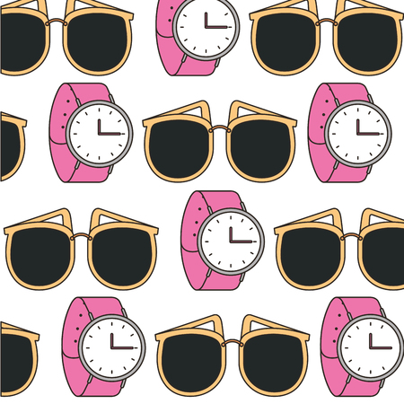 watch and sunglasses fashion accessories pattern vector illustration designのイラスト素材