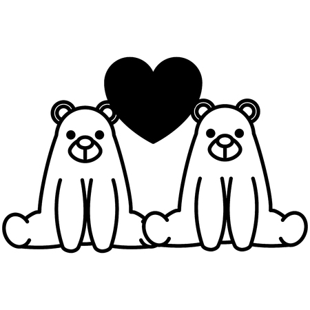 cute bears couple with heart vector illustration designのイラスト素材